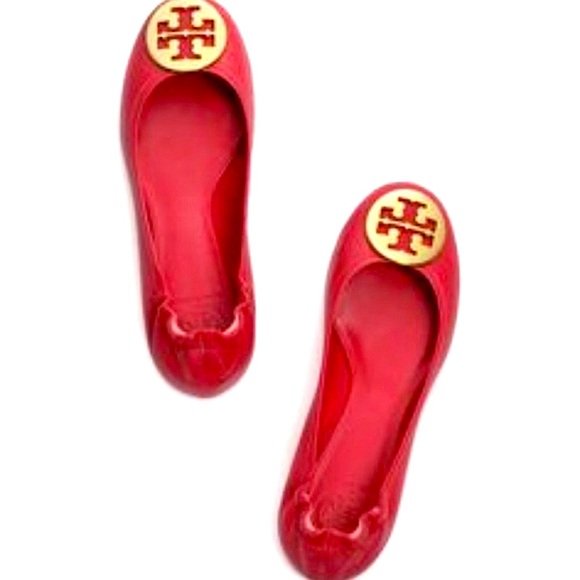 Tory Burch Lobster Red/Gold-626 Reva-Mestico Flat Ballet 12138006, Size 5.5 - Picture 3 of 16